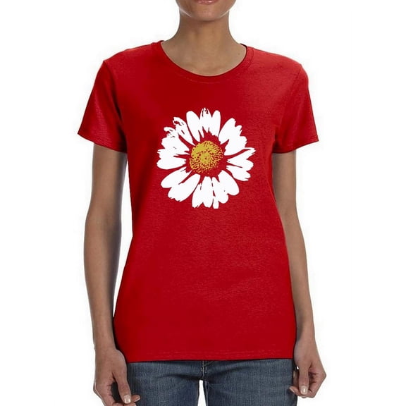 Colored Stamp Style Daisy Flower Women T-Shirt, Female Medium