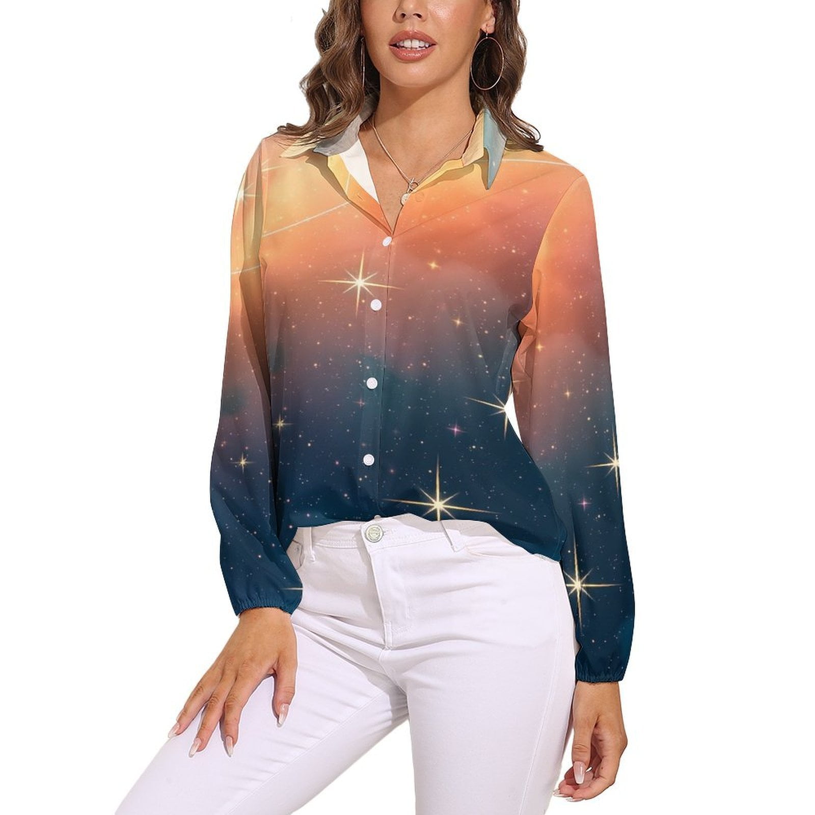 Colored Stars Blouse For Women Loose Blouses Long Sleeve Shirts Casual Colored Stars Blouse For Women Loose Blouses Long Sleeve Shirts Casual