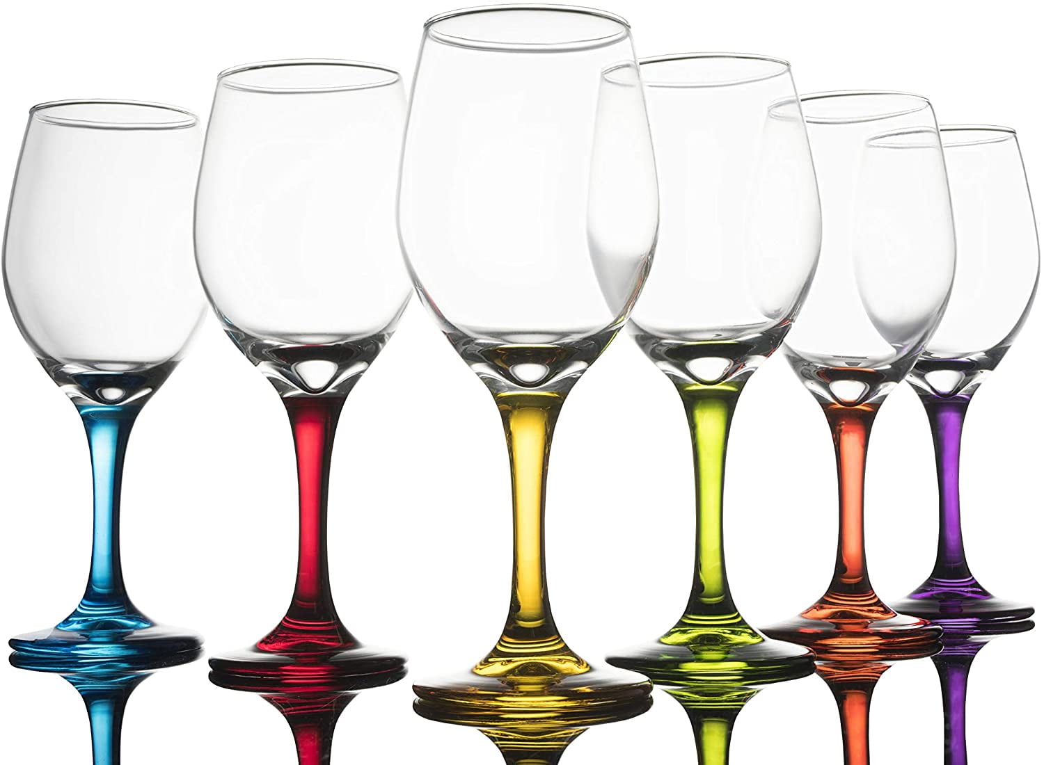 Colored Stem Wine Glasses Set of 6 Multi Yellow, Orange, Purple, Blue