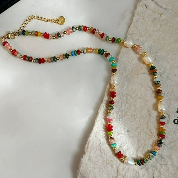 Colored Stone Glazed Beaded Necklace or Bracelet for Women Boho Style Long Collarbone Chain Layered Jewelry Accessory