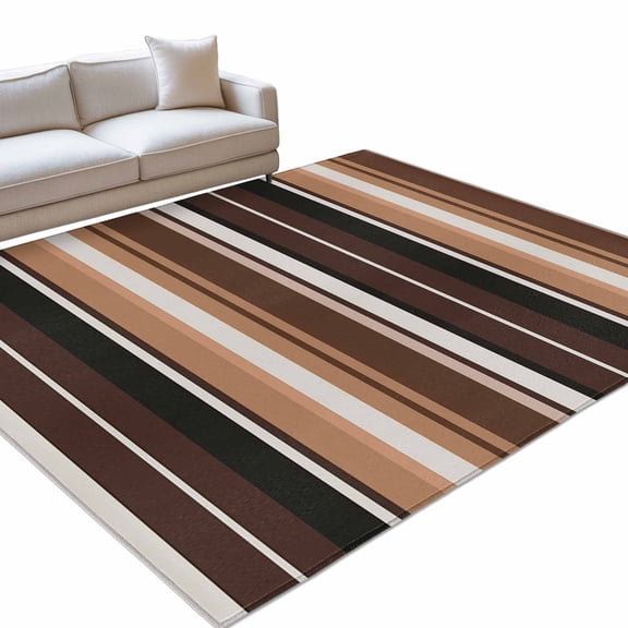 Colored Stripes 6x9ft Non Slip Area Rug Abstract Brown Black Vertical Stripe Modern Washable Soft Area Rugs for Living Room, Indoor Circle Carpet for Bedroom Dining Room Kitchen