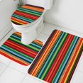 thumbnail image 1 of Colored Stripes Bathroom Rugs Set Mexico Style Abstract Modern Art Non Slip Absorbent Soft Bath Mats 3 Piece Set with Bathroom Rug, U-Shaped Floor Mat, Toilet Seat Cover Small Size, 1 of 9