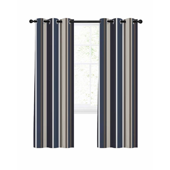 Colored Stripes Blackout Curtains, Light Blocking Print Window Curtains, Blue Black White Brown Abstract Lines Thermal Insulated Window Drapes for Living Room Kitchen Cafe 2 Panels, 55"W x 39"L