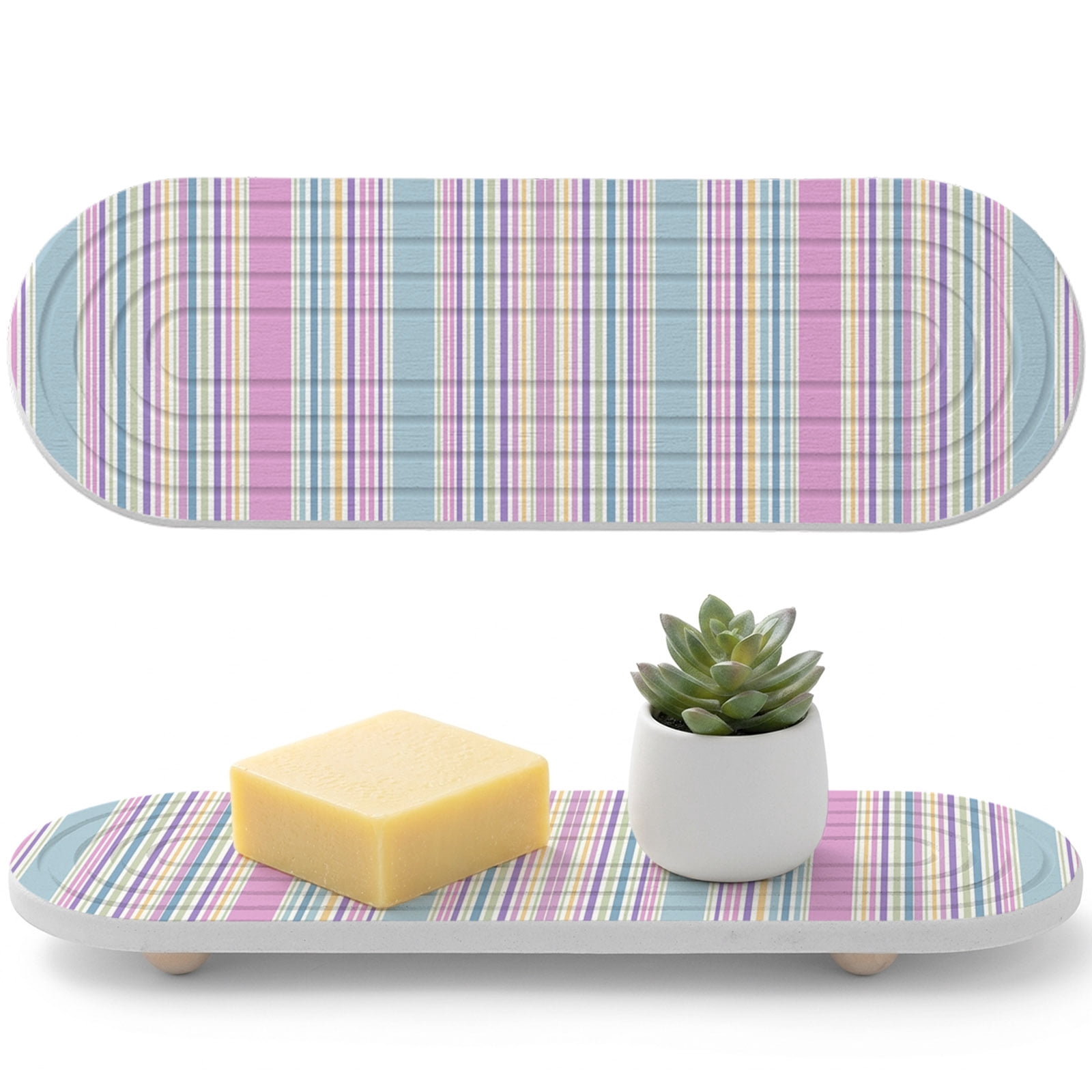 Colored Stripes Diatomaceous Earth Coasters, Abstract Pink Blue Yellow ...