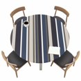 thumbnail image 1 of Colored Stripes Fitted Tablecloth with Elastic Edged, Round Table Cloth for Dining Table, Blue Black White Brown Abstract Lines Waterproof Oil Proof Table Cover for Indoor Outdoor 36"-44", 1 of 8