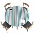 thumbnail image 1 of Colored Stripes Fitted Tablecloth with Elastic Edged, Round Table Cloth for Dining Table, Modern Abstract Pink Blue Turquoise Lines Waterproof Oil Proof Table Cover for Indoor Outdoor 36"-44", 1 of 8