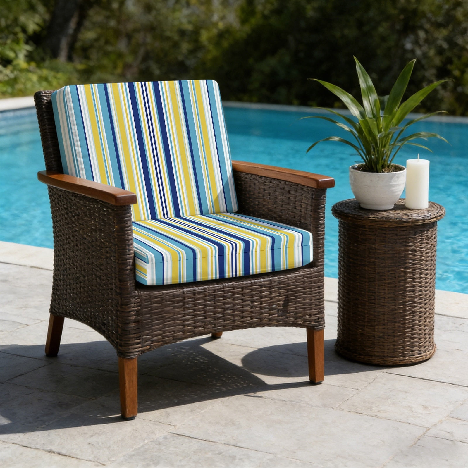 Colored Stripes Outdoor Cushion Covers, Abstract Blue Yellow Vertical ...