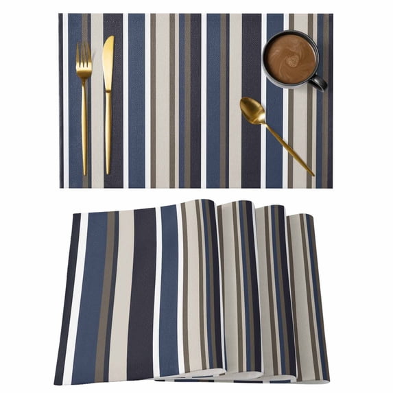 Colored Stripes Placemats Set of 8, Blue Black White Brown Abstract Lines Placemats for Dining Table, Place Mats for Kitchen Tabletop, Waterproof Wipeable Dining Table Mats Set