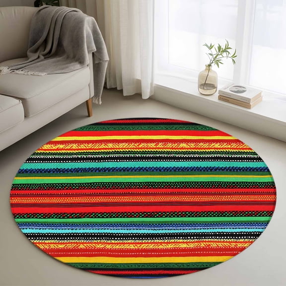 Colored Stripes Round Rug 4ft Washable Circle Entryway Rugs Non Slip Abstract Striped Red Green Blue Striped Area Rug Indoor Floor Carpet for Bedroom Kitchen Living Room Home Office Dining Room