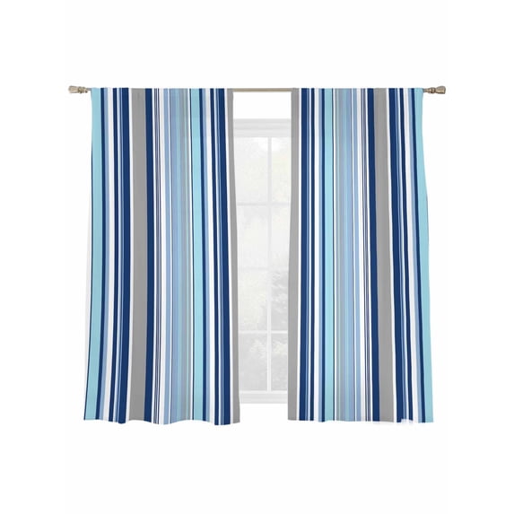 Colored Stripes Sheer Curtains 2 Panels Set Abstract Blue Grey Vertical Stripe Modern Sheer Window Curtains Light Filtering Rod Pocket Voile Drapes for Bedroom Living Room 52"X72"
