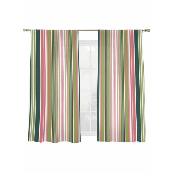 Colored Stripes Sheer Curtains 2 Panels Set Abstract Green Pink Vertical Stripe Modern Sheer Window Curtains Light Filtering Rod Pocket Voile Drapes for Bedroom Living Room 52"x63"