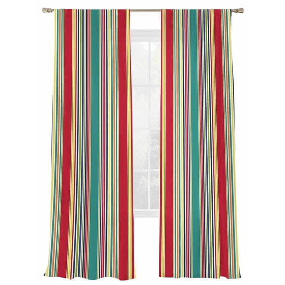 Colored Stripes Sheer Curtains 2 Panels Set Abstract Red Teal Yellow Vertical Stripe Modern Sheer Window Curtains Light Filtering Rod Pocket Voile Drapes for Bedroom Living Room 52"X84"