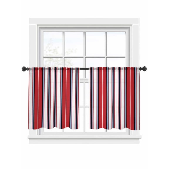 Colored Stripes Sheer Curtains 2 Panels Set Abstract Red White Black Vertical Stripe Modern Sheer Window Curtains Light Filtering Rod Pocket Voile Drapes for Bedroom Living Room 52"x45"