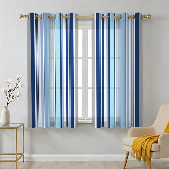 Colored Stripes Sheer Curtains 54 Inch Long 2 Panels, Abstract Blue ...
