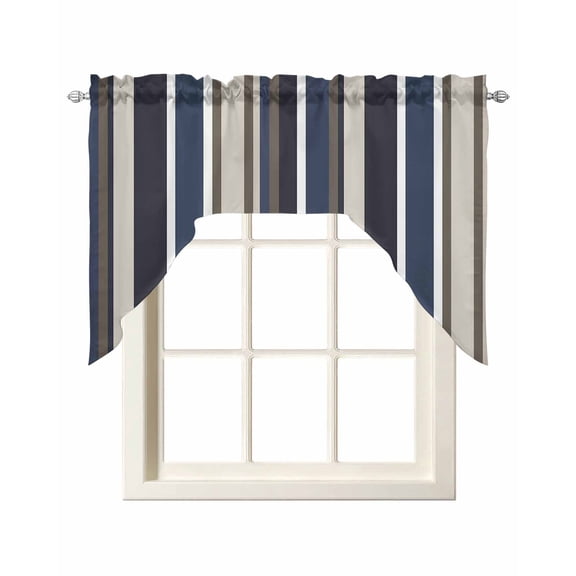 Colored Stripes Swag Valances for Windows, Small Curtains Drapes, Blue Black White Brown Abstract Lines Kitchen Window Curtains Over Sink Window Treatment Valance for Bedroom/Bathroom 56"x36"
