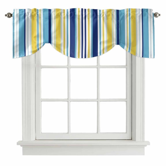 Colored Stripes Tie Up Valance for Windows Abstract Blue Yellow Vertical Stripe Modern Adjustable Curtain Valance Rod Pocket Balloon Shade Window Treatment for Kitchen Living Room Bedroom 42x18inch