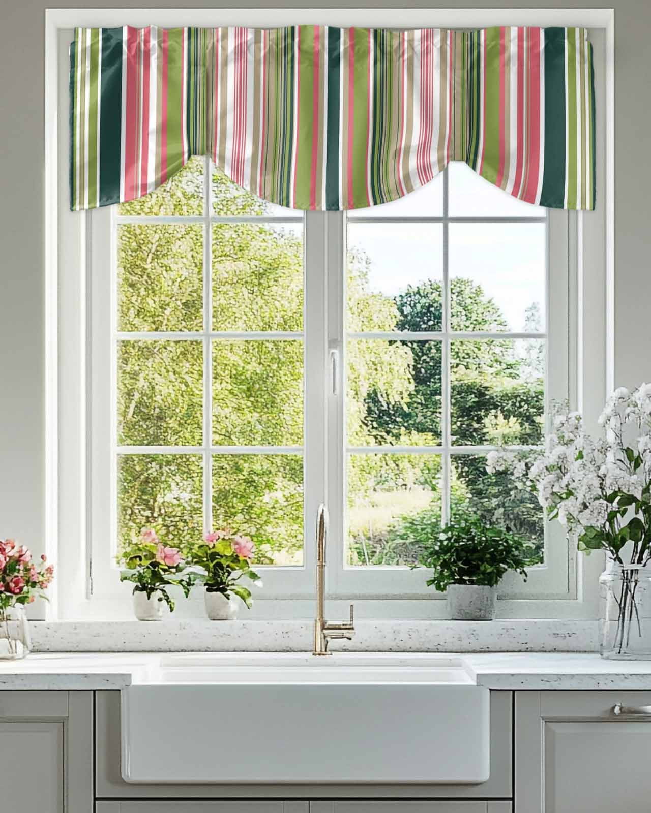 Colored Stripes Tie Up Valances Curtain, Adjustable Kitchen Abstract ...