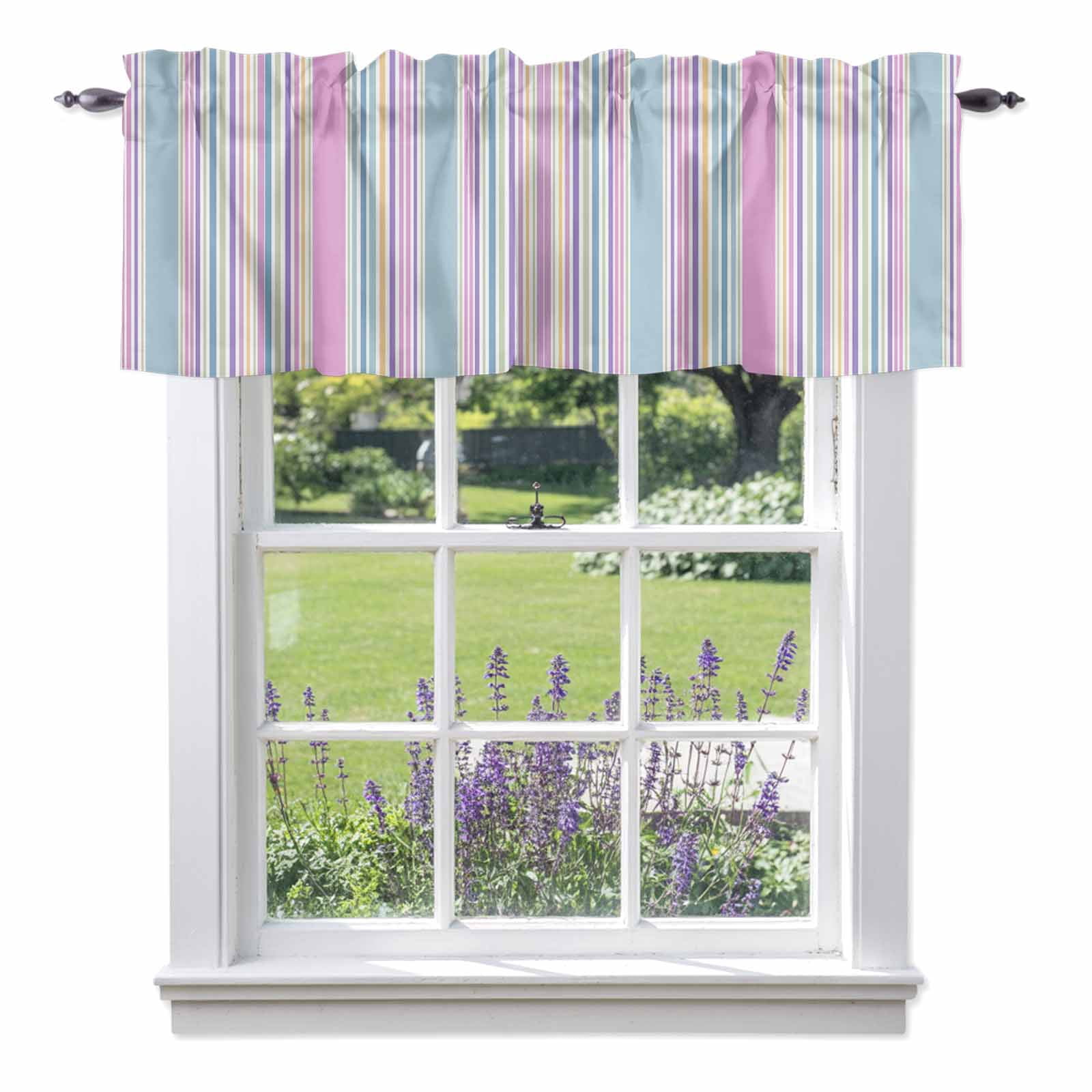 Colored Stripes Valance Curtain Abstract Pink Blue Yellow Vertical ...