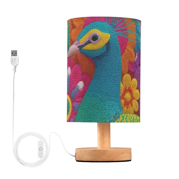 Colored Thread Peacock Flowers Table Lamp with USB Port LED Warm Light Lamp Night Light Home Decor