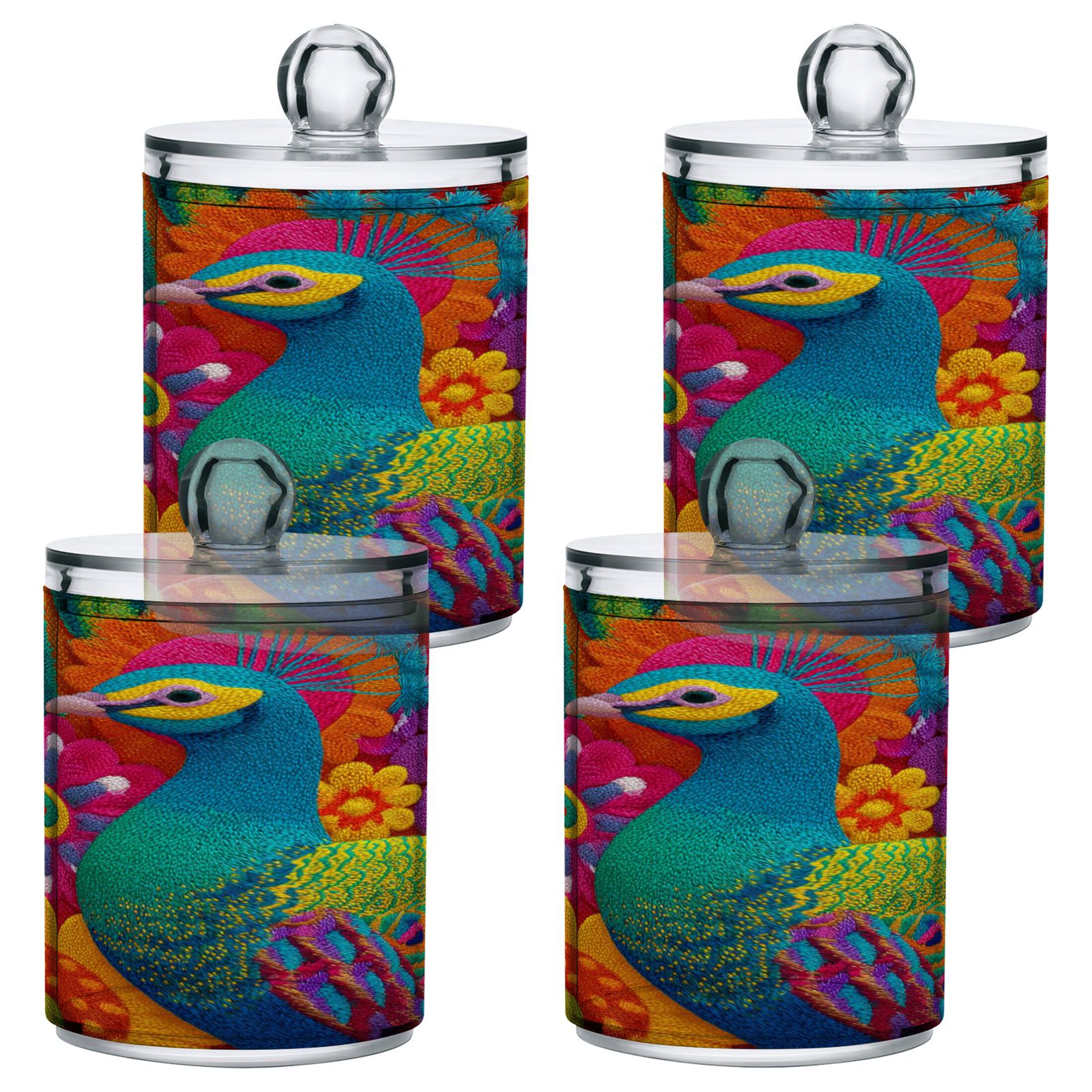 Colored Thread Peacock Flowers Translucent Plastic Cans Storage ...