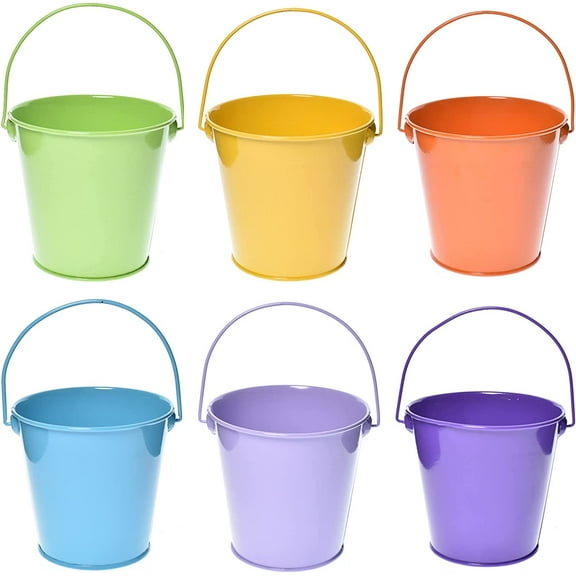 Colored Tin Buckets with Handle, 6 Pack 7.48 inch Galvanized Iron Pail Buckets for Kids, Classroom, Crafts and Party Favors