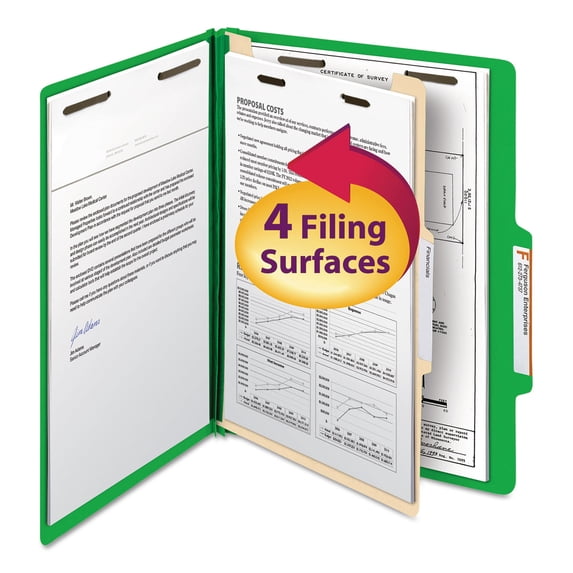 Smead Top Tab Classification Folder One Divider Four-Section Letter Green 10/Box 13702