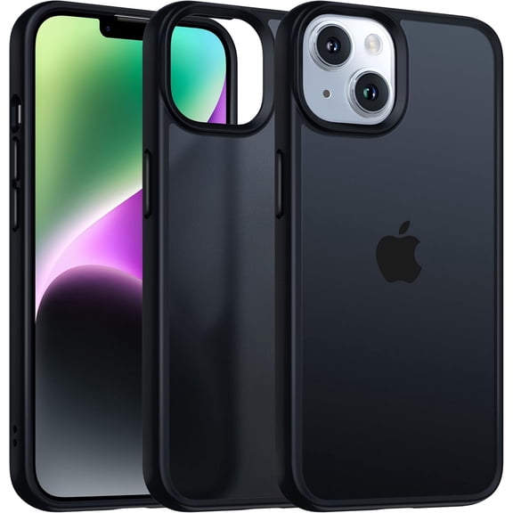 Colored Transluscent for iPhone 14/iPhone 13 Case, Sleek Retro Design, German Quality Standard Certified, 12FT Military-Grade Protection, Slim Matte Hard Back Case 6.1-inch, Black