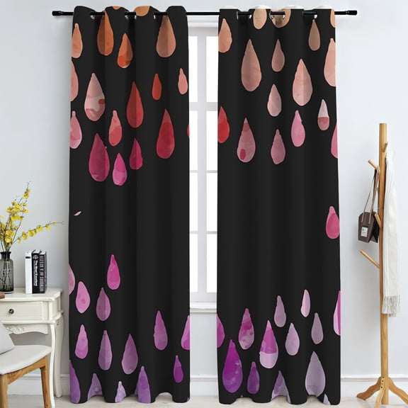 Colored Water Drops Grommet Curtains For Bedroom, Abstract Oil Painting Art Blackout Window Curtain, Thermal Insulated Eyelet Drapes For Home Living Room Decor 52"W x 84"L (Pack of 2)