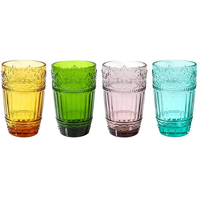 CREATIVELAND Colored Vintage Drinking Glasses Set of 4, 15.5 oz Romantic  Embossed Water Glasses, Col…See more CREATIVELAND Colored Vintage Drinking