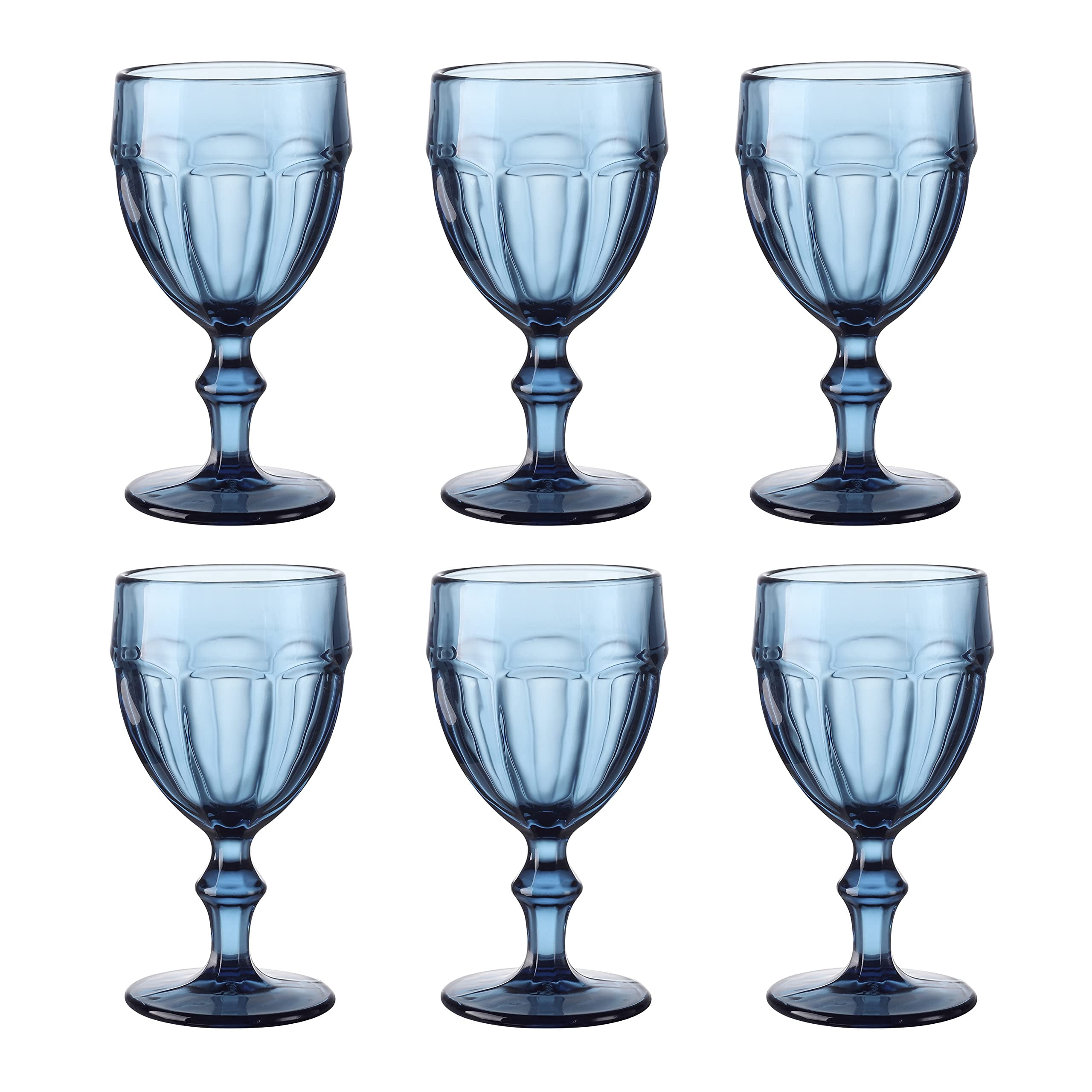 Navaris Blue Square Wine Glasses (Set of 4) - Colored Wine Glasses with Stems - Colored Glassware with Stem for Serving Wine, Cocktails, Beer, Dessert