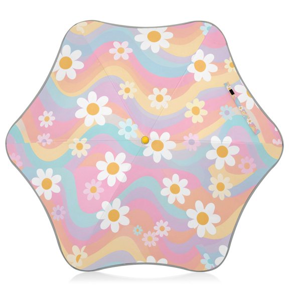 Colored Wave Daisies Kids Umbrella Rain Umbrella Clear Grip Handle Folding Umbrellas UV50+ 35in