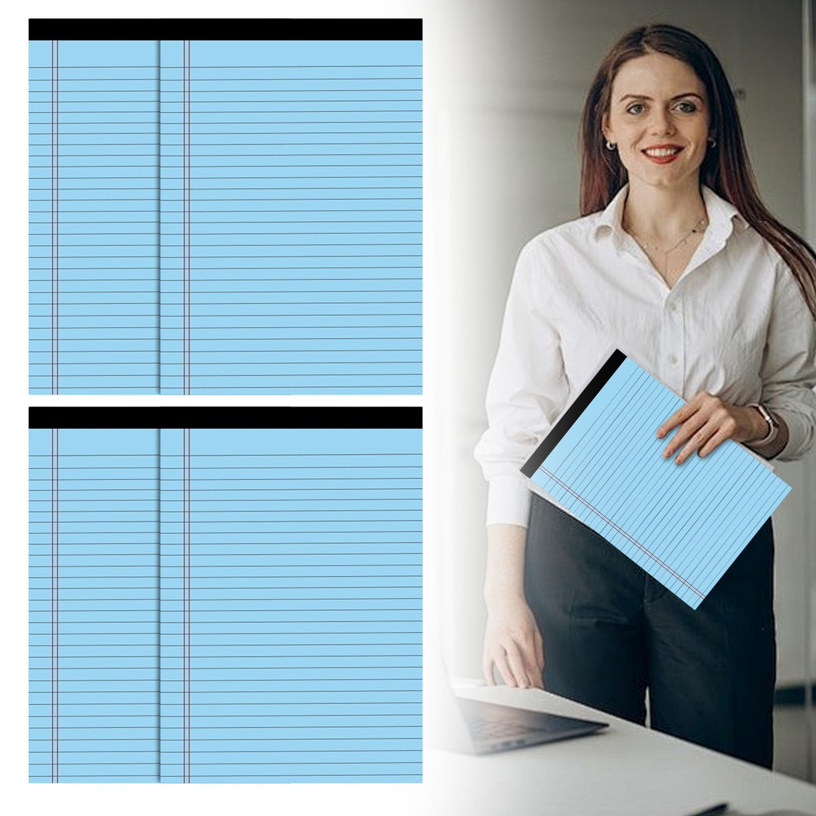 Colored Wide-Ruled Legal Pads, Perforated Writing Notepads with Sturdy Backing,8.42"×11.65",4PCS，Blue