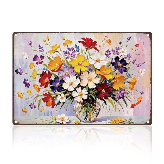 Colored Wildflower Retro Wall Decor Metal Tin Sign 8" x 12" Spring Wildflower Vintage Wall Art Poster DIY