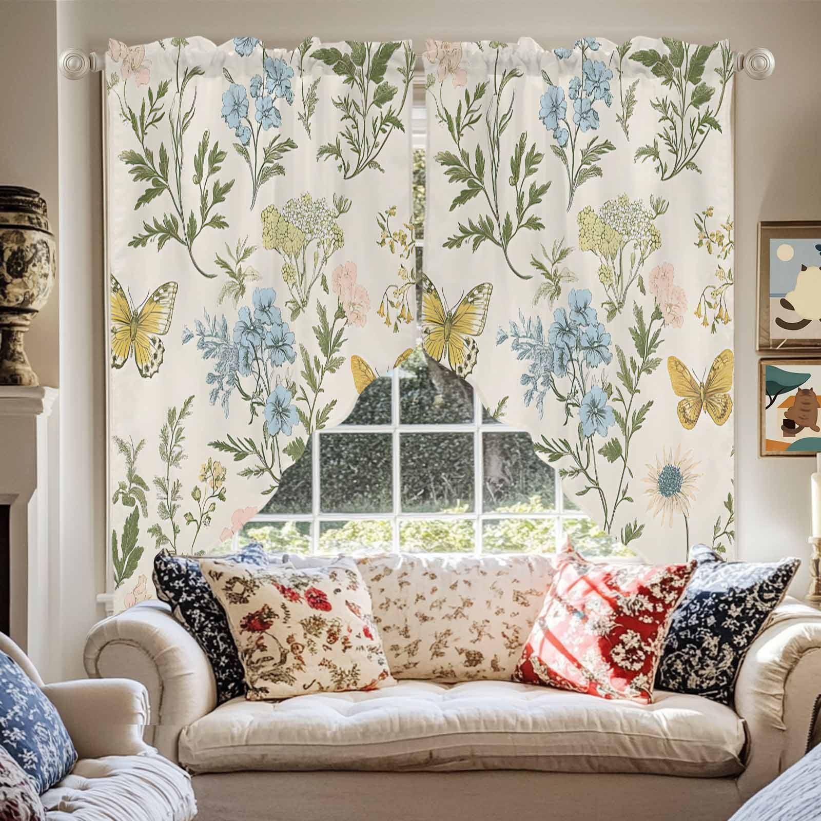Colored Wildflowers Swag Curtain Valance for Windows, Butterfly Leaf ...
