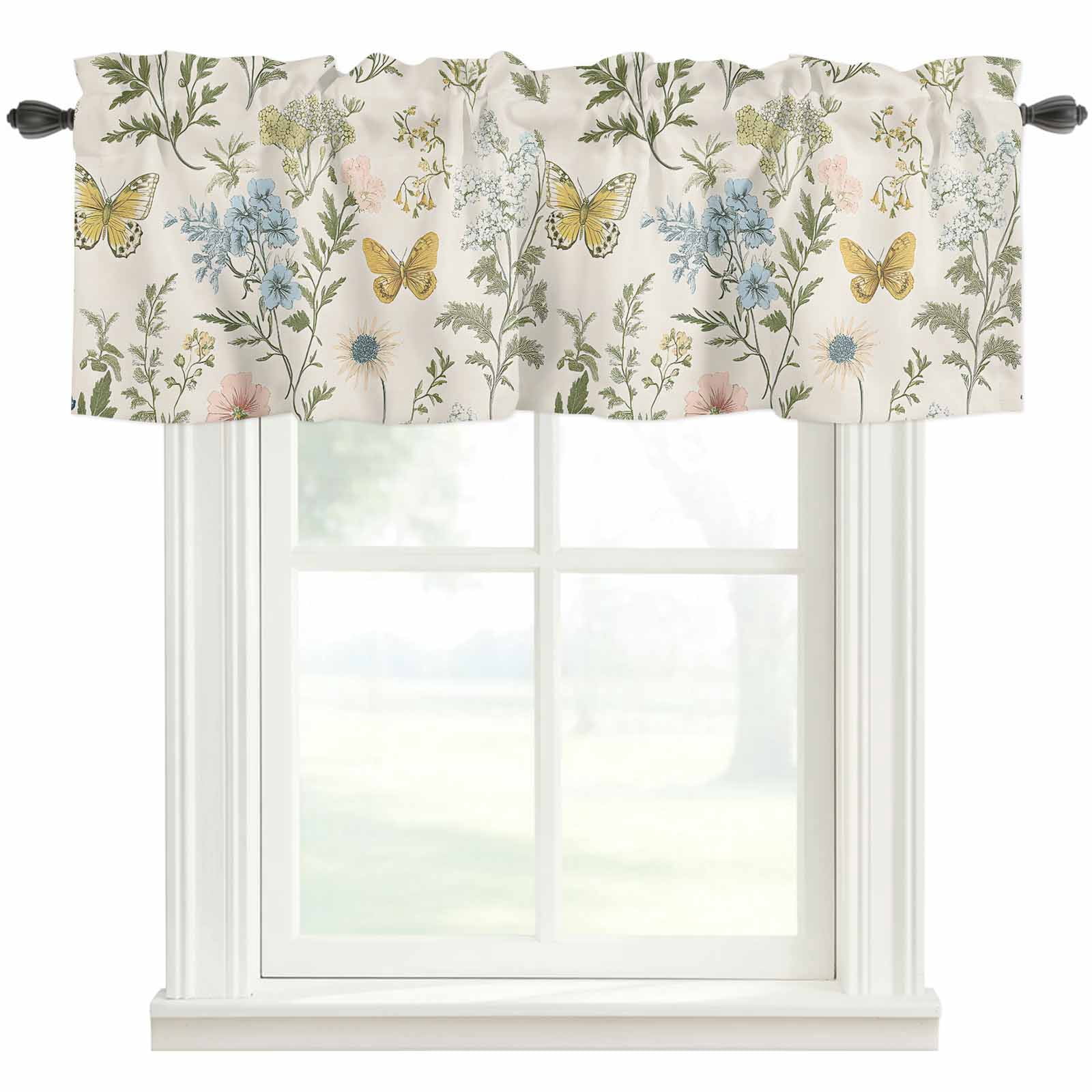 Colored Wildflowers Valances for Windows Butterfly Leaf Linen Texture ...