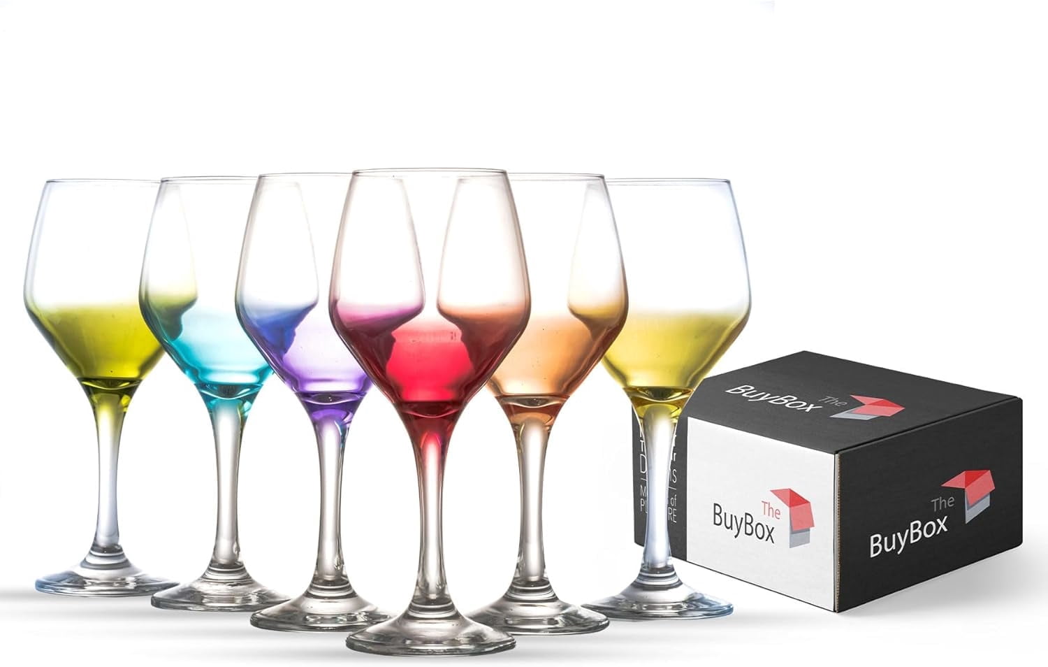 Colored Wine Glasses, Champagne, Cocktail, Martini, Coupe Glasses, Aperol Spritz Glasses, Long Stem Glassware Set of 6 (11oz/330ml)