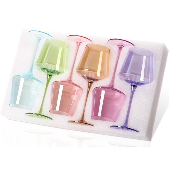 Colored Wine Glasses Set of 6-16oz Hand Blown Crystal Colorful Wine Glasses with Long Stem, Multicolor Wine Glass for Wine Lovers, Mother's Day, Wedding, Birthday Gifts for Women