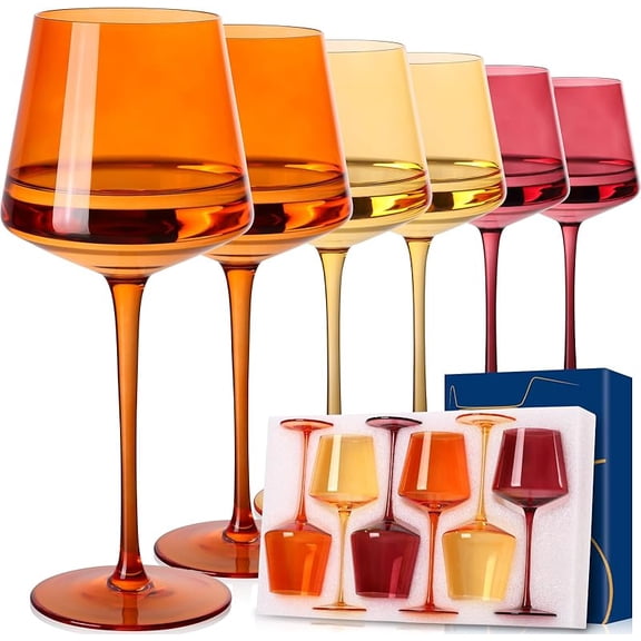 Colored Wine Glasses Set of 6-18oz【Hand Blown】Crystal Colorful Wine Glasses with Stem-Venus Wine Glass Wedding gift set for wine lovers Red White Wine Dinner