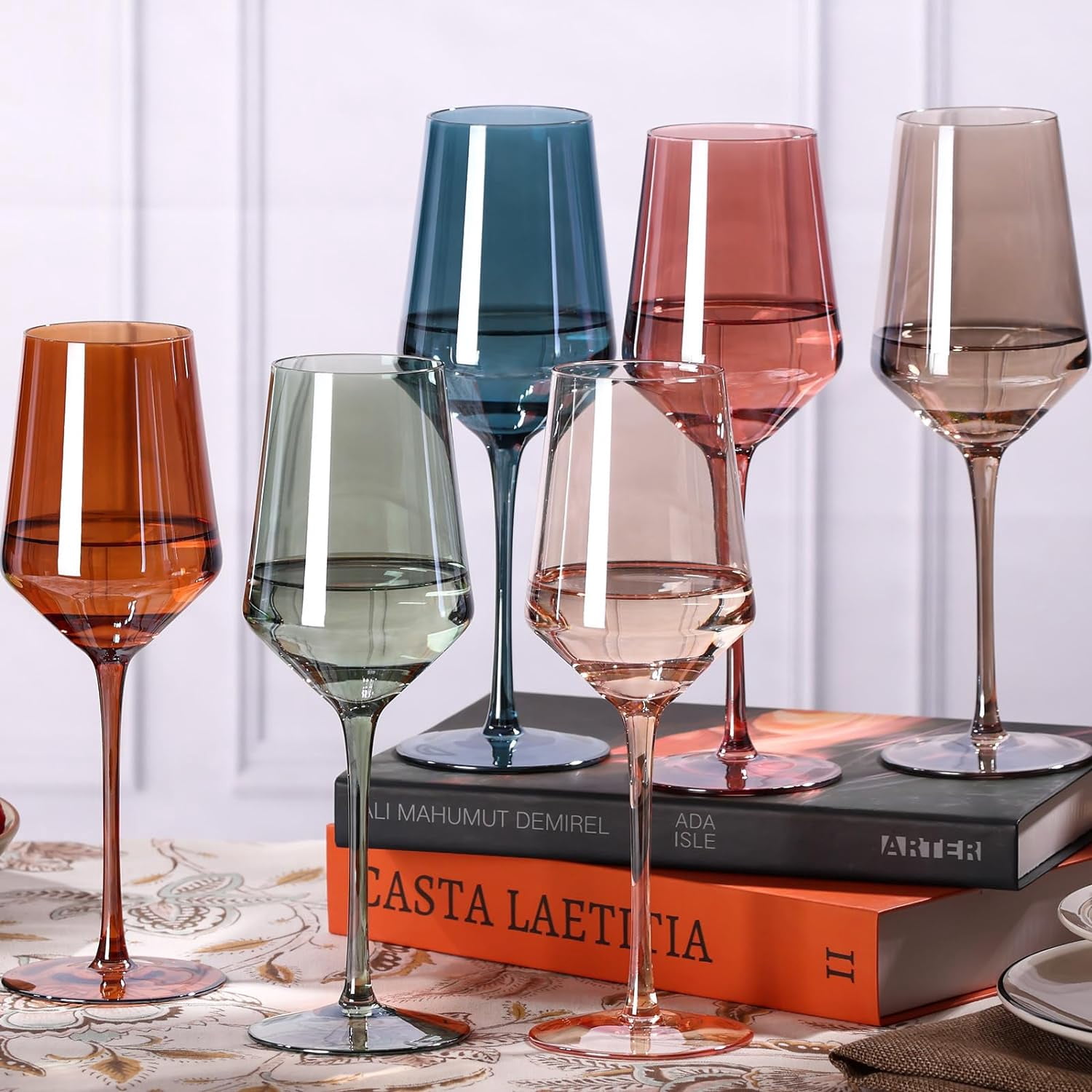 Wine Glasses Set Of 6 Set Of 6 Colored Wine Glasses  15oz Hand-Blown  Crystal Stemware With Thin Rim | Long Stem Colorful Glasses For Parties,  Gifts 15oz Wedding Party Stemware