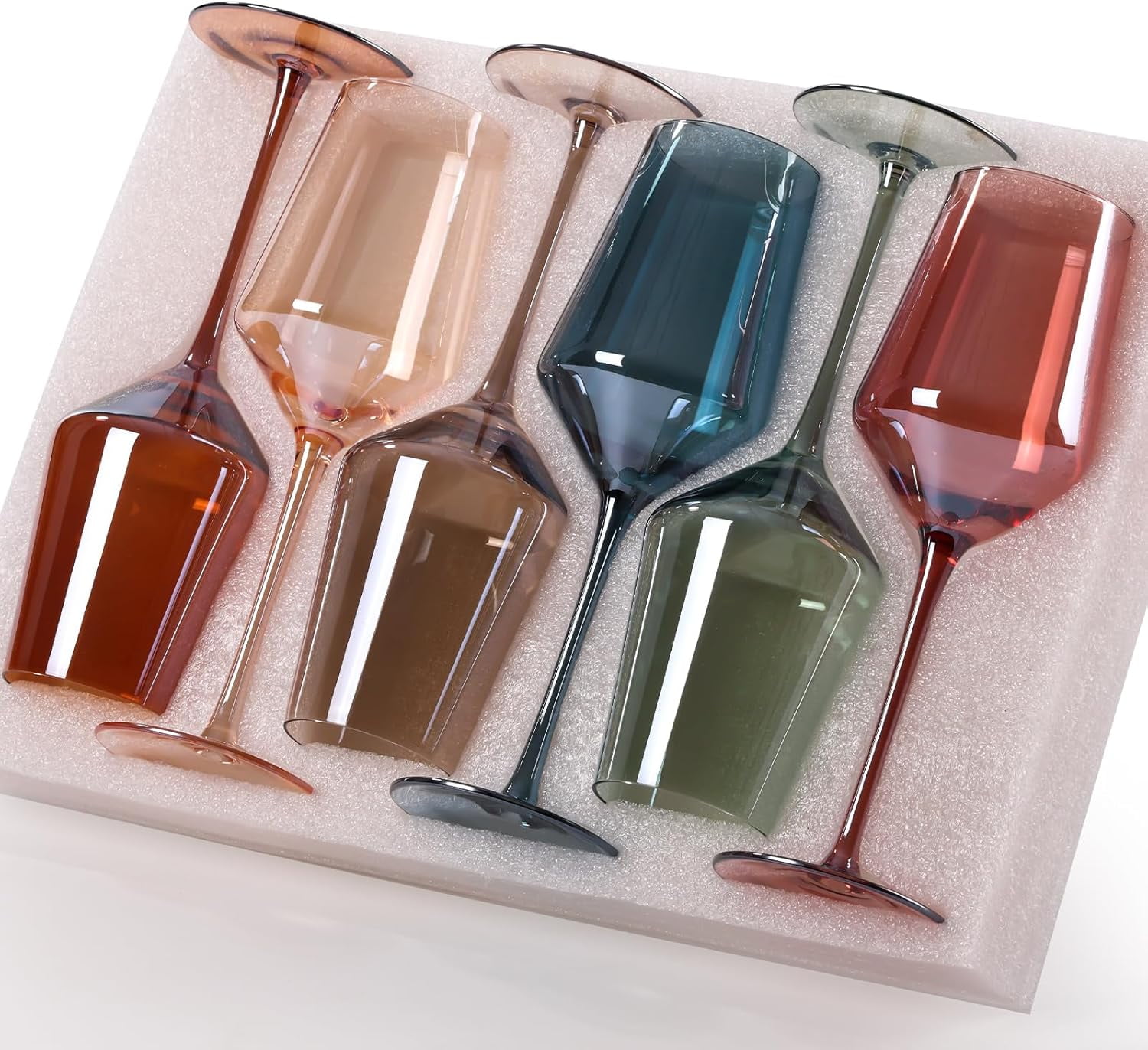 Physkoa Colored Wine Glasses Set 6, 15oz Stemmed Multi-Color Wine Glass-Perfect