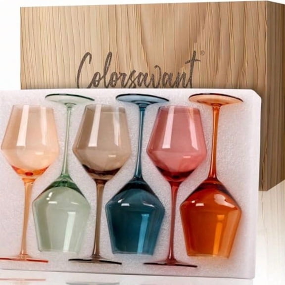 Colored Wine Glasses Set of 6-16oz Colorful Wine Glass with StemHandBlown Muted Wine Glasses Colored SetWine Gifts for Christmas New Year