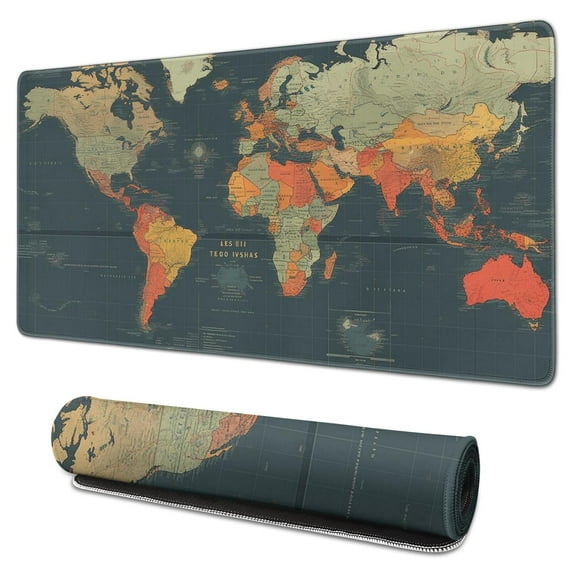 Colored World Map Borders Countries Roads and Cities Gaming Mouse Mat,Rectangle XX Large Non-Slip Rubber Gaming Mouse Pad with Stitched Edges, Office Mouse Pad for Women Men Kids, 31.5x15.7