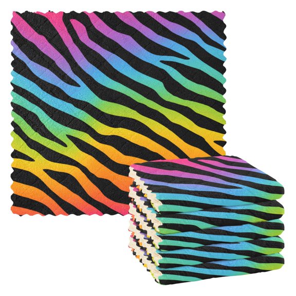 Colored Zebra Pattern Dish Towels 6 Pack Kitchen Cleaning Dish Cloths Absorbent Reuseable Cleaning Cloths 11'' x 11''