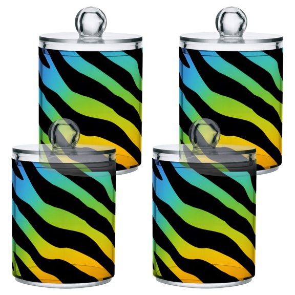 Colored Zebra Pattern Plastic Storage Jar 4 Pack Clear Translucent Canisters Dustproof Lid