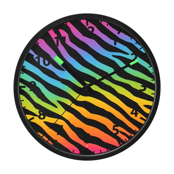 Colored Zebra Pattern Wall Clock 12 Inch Voice Activated Night Light Silent Non Ticking