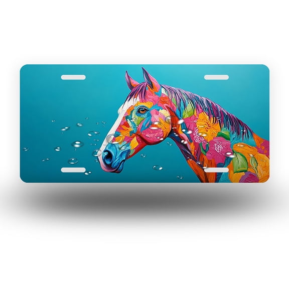 Colored horse Front License Plate, Metal License Plate, Funny Standard Plates Personalized Novelty Decorative For Men/Women/Boys/Girls Car 6×12 Inch