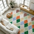 thumbnail image 1 of Pentantan 5ft x 8ft Shag Area Rugs for Living Room, Modern Grid Fluffy Bedroom Carpet, Pink & Green, 1 of 7