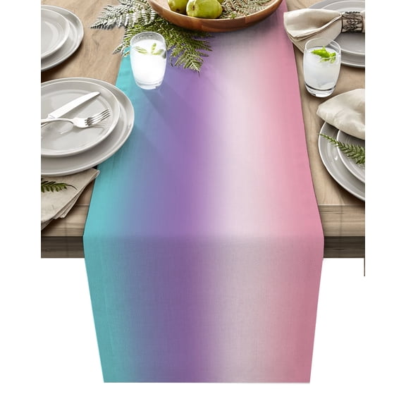 Coloredd Rainbow, Table Runner Ombre Purple Pink Teal Color Art Tablerunners 13 x 60 Inch, Table Decorations Tabletop Scarf for Summer Gathering Holiday Farmhouse Kitchen Dining Decor