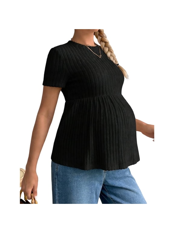 Colorfast Maternity T Shirt Color Optional Ruffled Maternity Short Sleeve for Early Spring Fashionable Pullover Top
