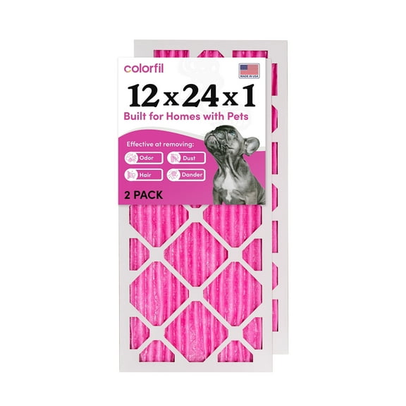 Colorfil 12x24x1 Odor Removal and Color Changing Pleated AC Furnace Air Filter, MERV 8 (2-Pack)
